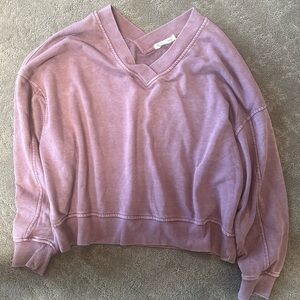 Purple V-Neck Sweater with Ribbed Cuffs